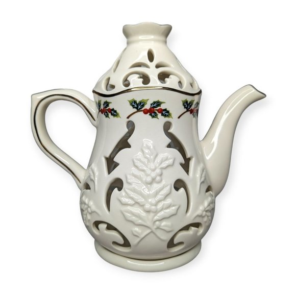 PartyLite Holly Leaf Cafe Teapot Votive Holder - Picture 1 of 13
